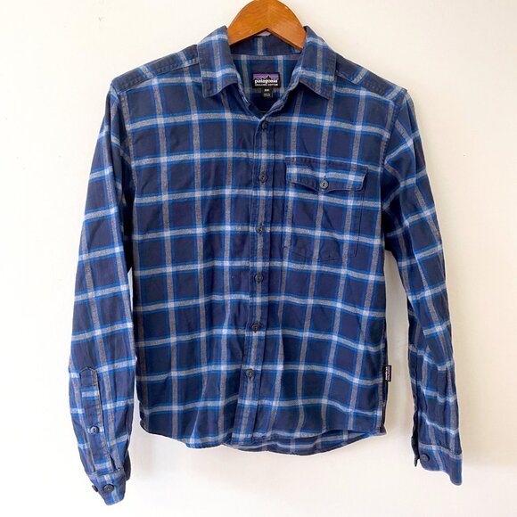 Patagonia Men's Lightweight Fjord Blue/White Flannel Shirt, Size XXS - Picture 1 of 4
